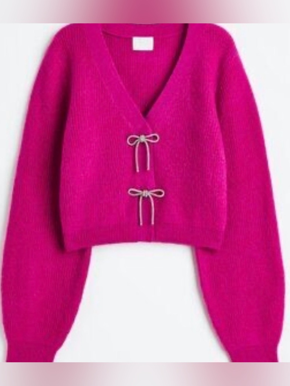 H&M Viral Pink/ Fuschia Rhinestone Bow Cardigan Sweater Size XS NWOT RARE